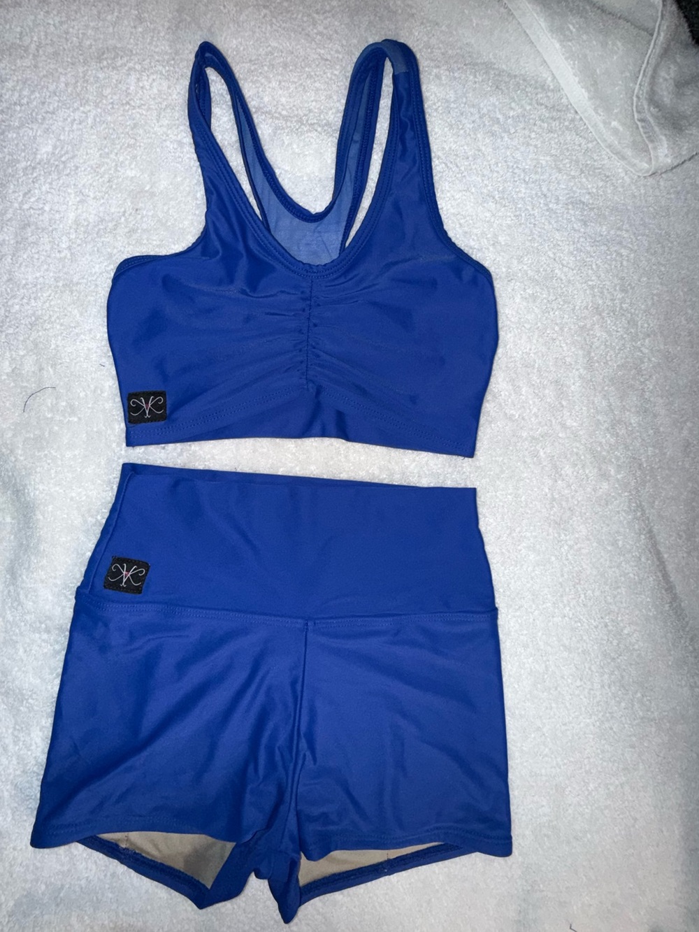 Kandi Kouture Royal Blue 2 Piece Dance Set Size Child X-Large (10/12)